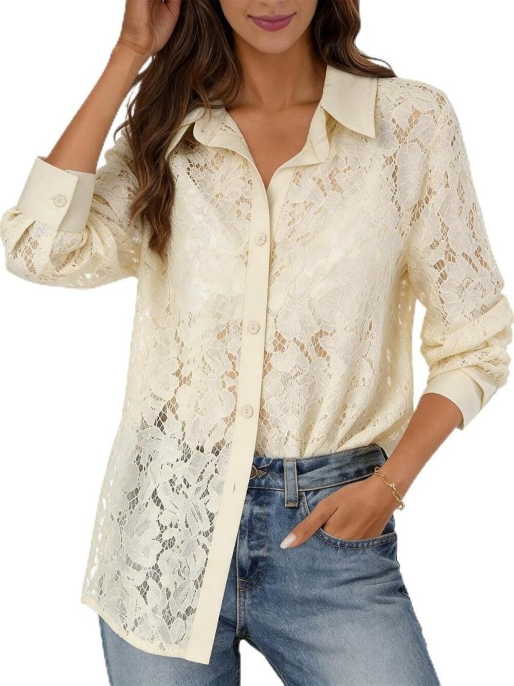 Chic Women's Long Sleeve Lace Tops - Dressy Casual Sheer Blouses for Summer